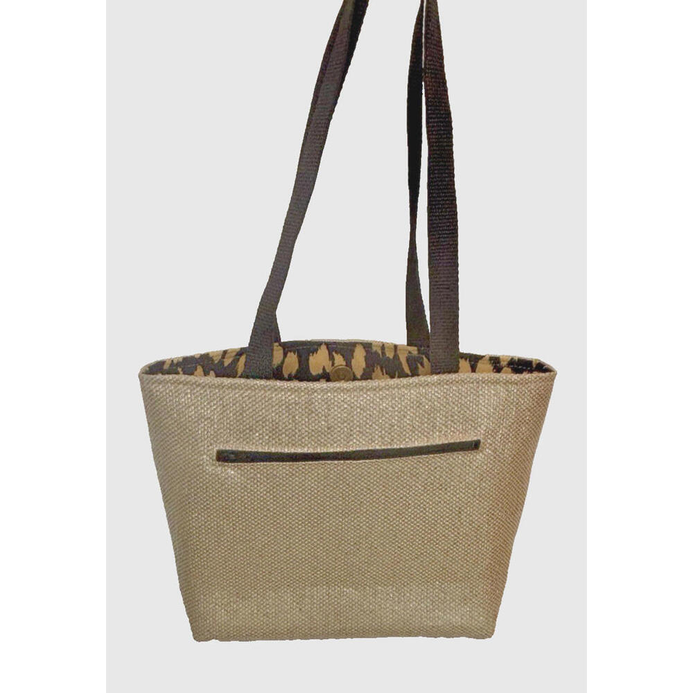 Donna Harney Tan Woven Fabric Lined Lightweight Handbag Purse Tote EUC - Picture 3 of 5